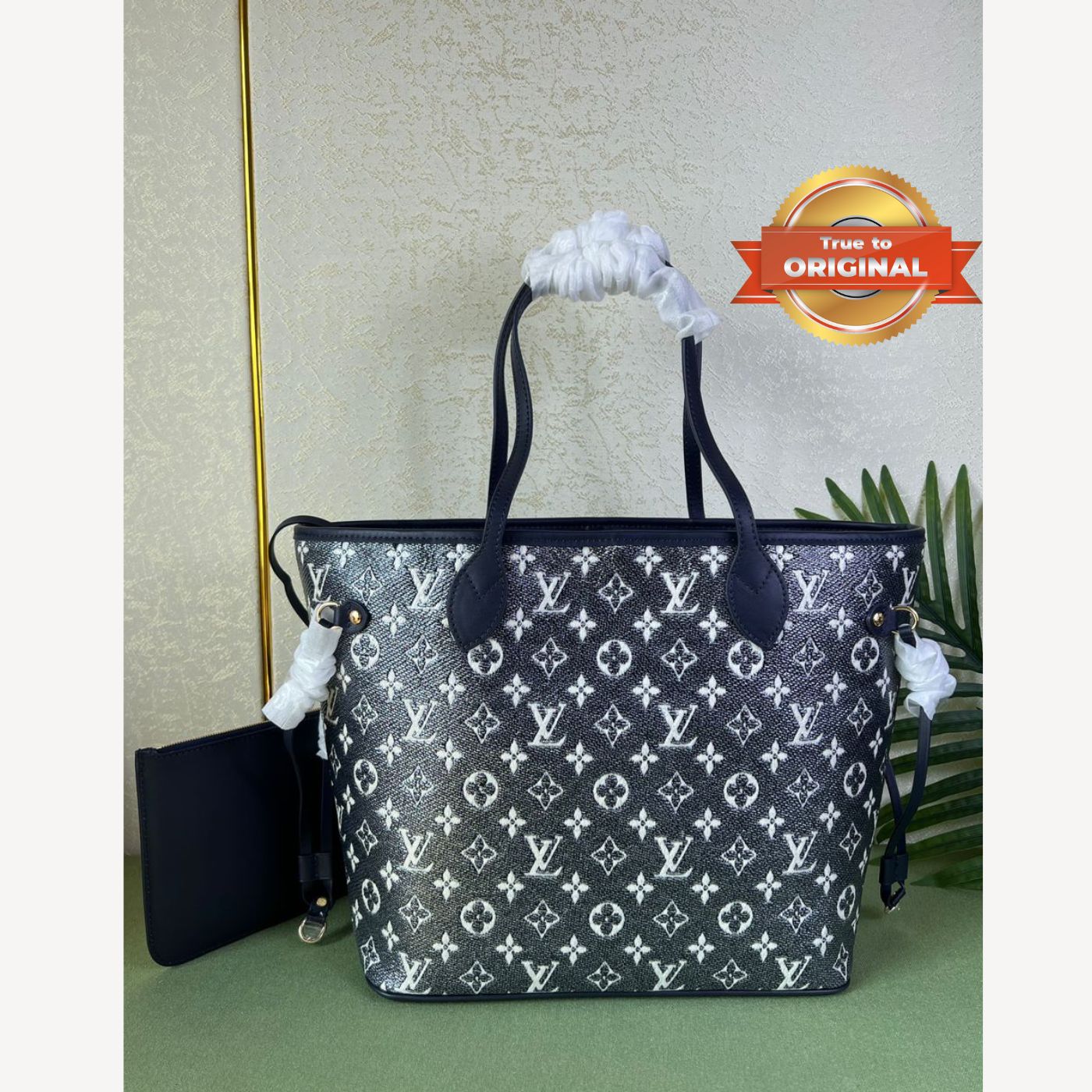 [True-to-ORIGINAL] Louis Vuitton Neverfull MM Monogram Jacquard Denim Totes Bag Grey For Women 12.2in/31cm